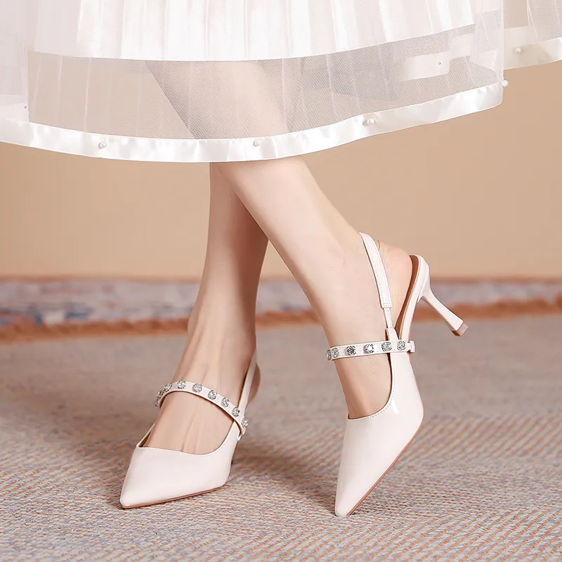 Dunnu Slim Heel High Heels 7CM Women's Nude-29