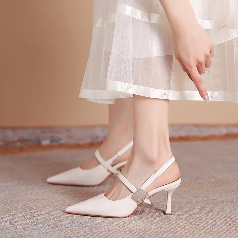 Dunnu Slim Heel High Heels 7CM Women's Nude-41
