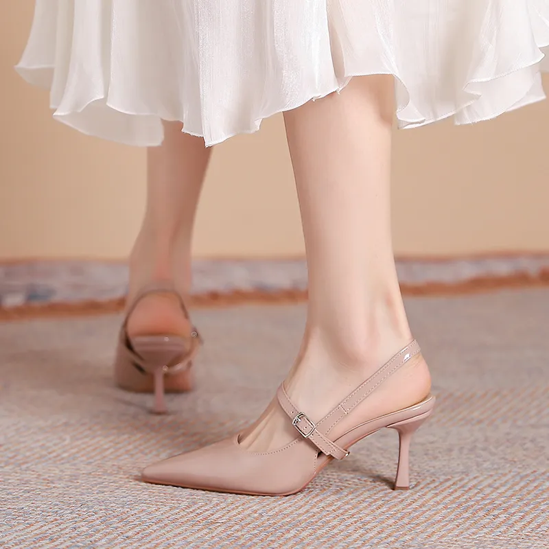 Dunnu Slim Heel High Heels 7CM Women's Nude-47