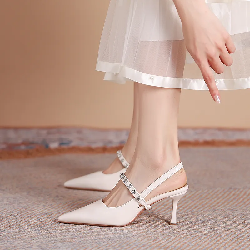 Dunnu Slim Heel High Heels 7CM Women's Nude-31