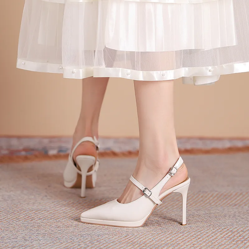 Dunnu Slim Heel High Heels 10CM Women's Nude-2