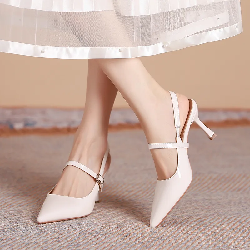 Dunnu Slim Heel High Heels 7CM Women's Nude-49