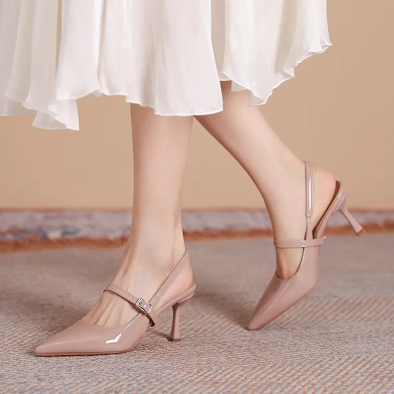 Dunnu Slim Heel High Heels 7CM Women's Nude-46