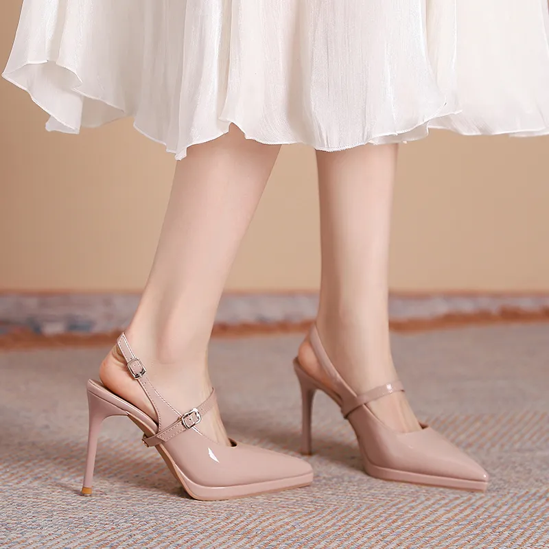 Dunnu Slim Heel High Heels 10CM Women's Nude-11