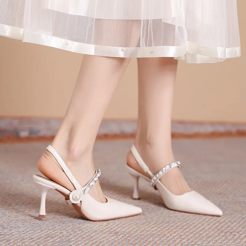 Dunnu Slim Heel High Heels 7CM Women's Nude-10