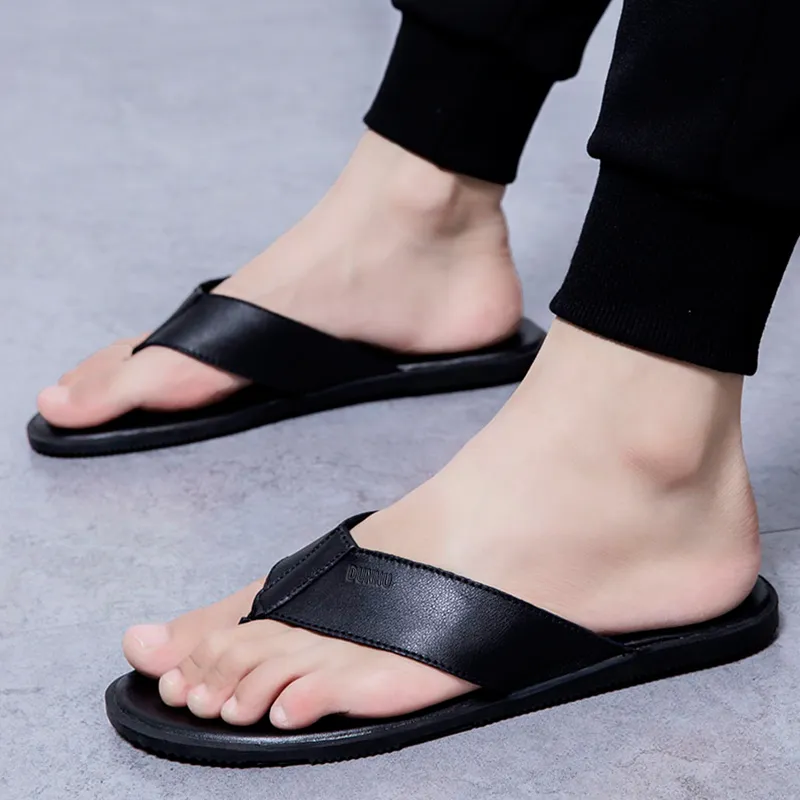 Dunnu Rubber Sole Abrasion Resistant Flip Flops Men's Black-2