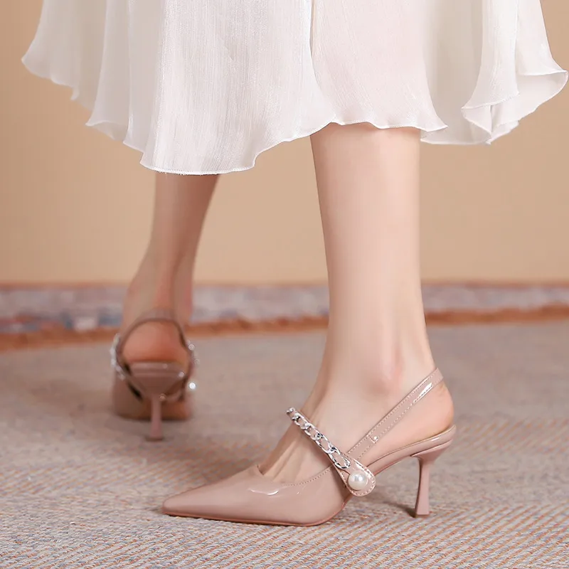 Dunnu Slim Heel High Heels 7CM Women's Nude-4