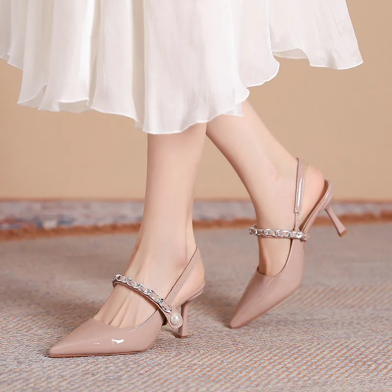 Dunnu Slim Heel High Heels 7CM Women's Nude-2