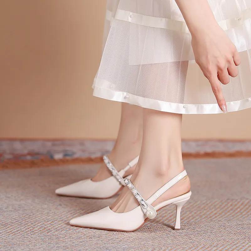 Dunnu Slim Heel High Heels 7CM Women's Nude-9