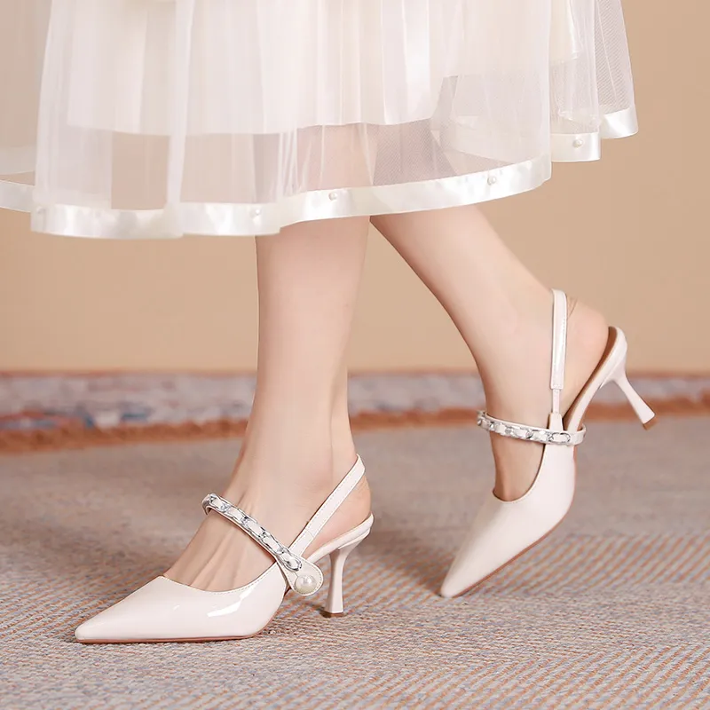 Dunnu Slim Heel High Heels 7CM Women's Nude-8