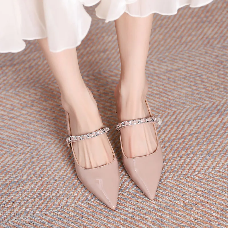 Dunnu Slim Heel High Heels 7CM Women's Nude-5