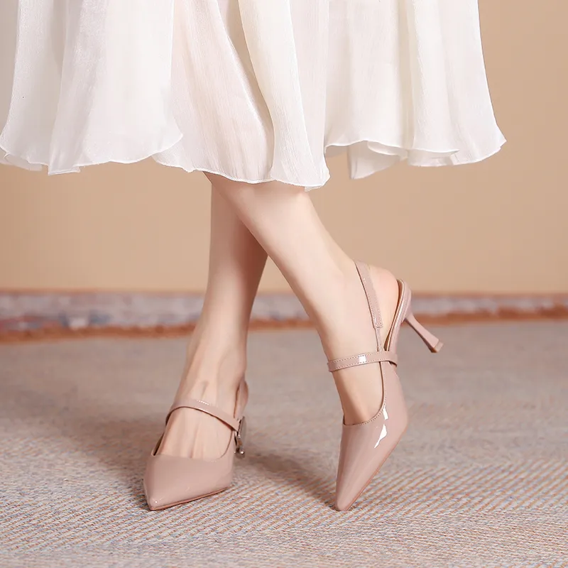 Dunnu Slim Heel High Heels 7CM Women's Nude-36