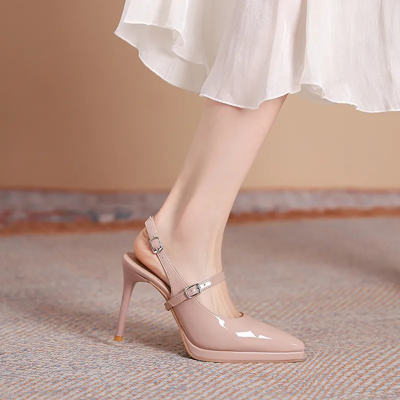 Dunnu Slim Heel High Heels 10CM Women's Nude-12