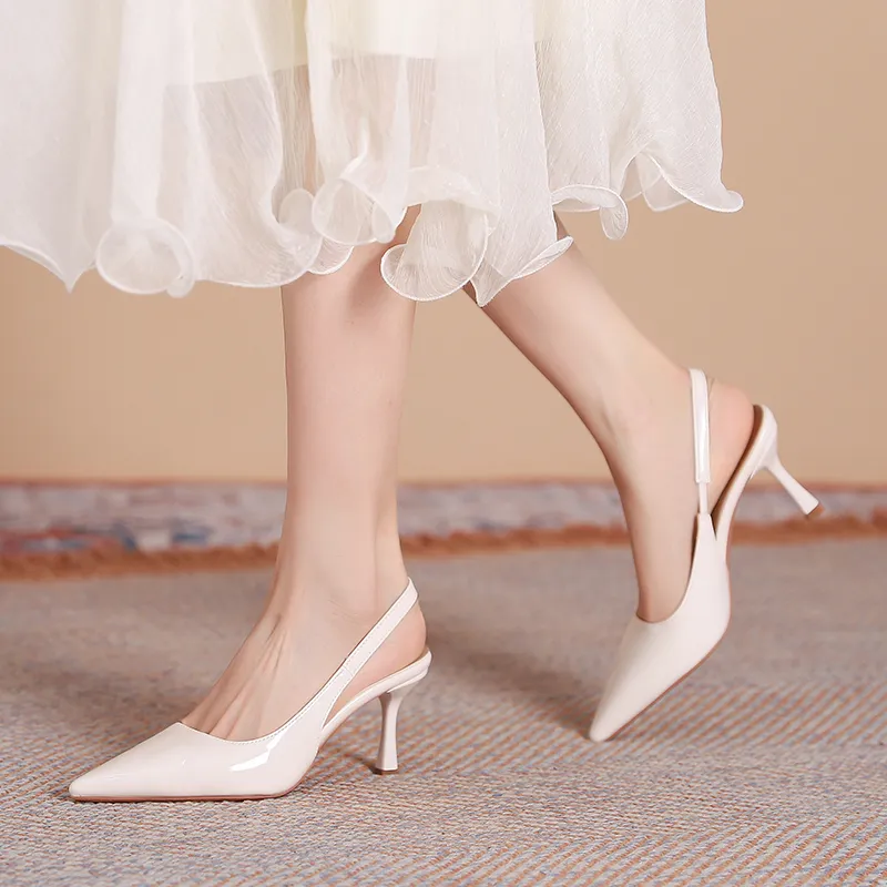 Dunnu Slim Heel High Heels 7CM Women's Nude-20
