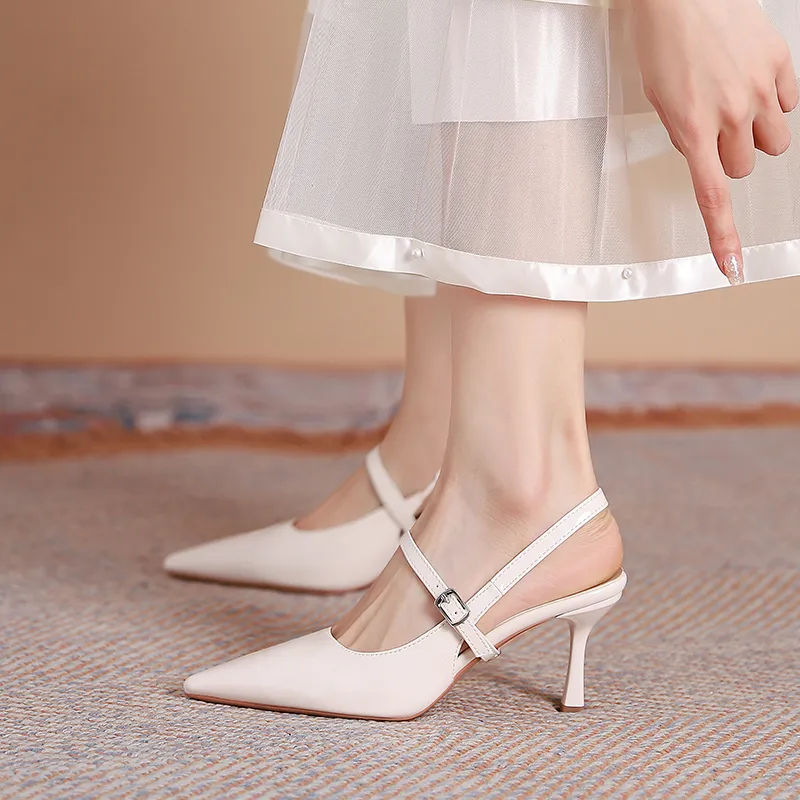 Dunnu Slim Heel High Heels 7CM Women's Nude-51
