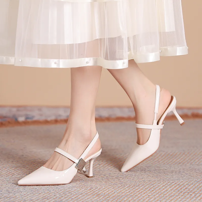 Dunnu Slim Heel High Heels 7CM Women's Nude-40