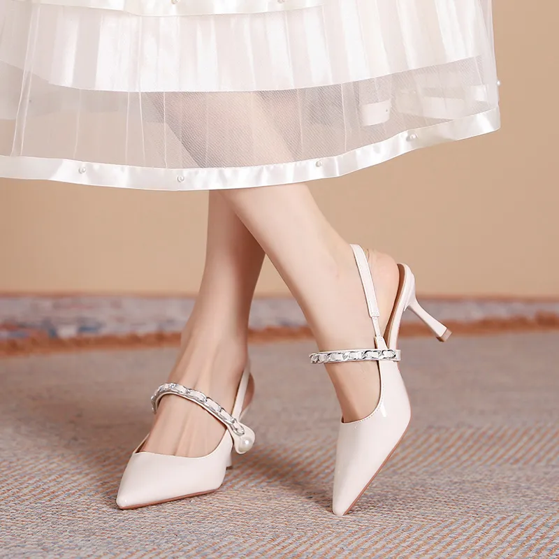 Dunnu Slim Heel High Heels 7CM Women's Nude-7