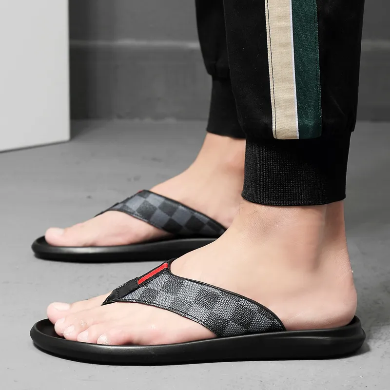 Dunnu Rubber Sole Leather Patchwork Quiet Flip Flops Men's-5