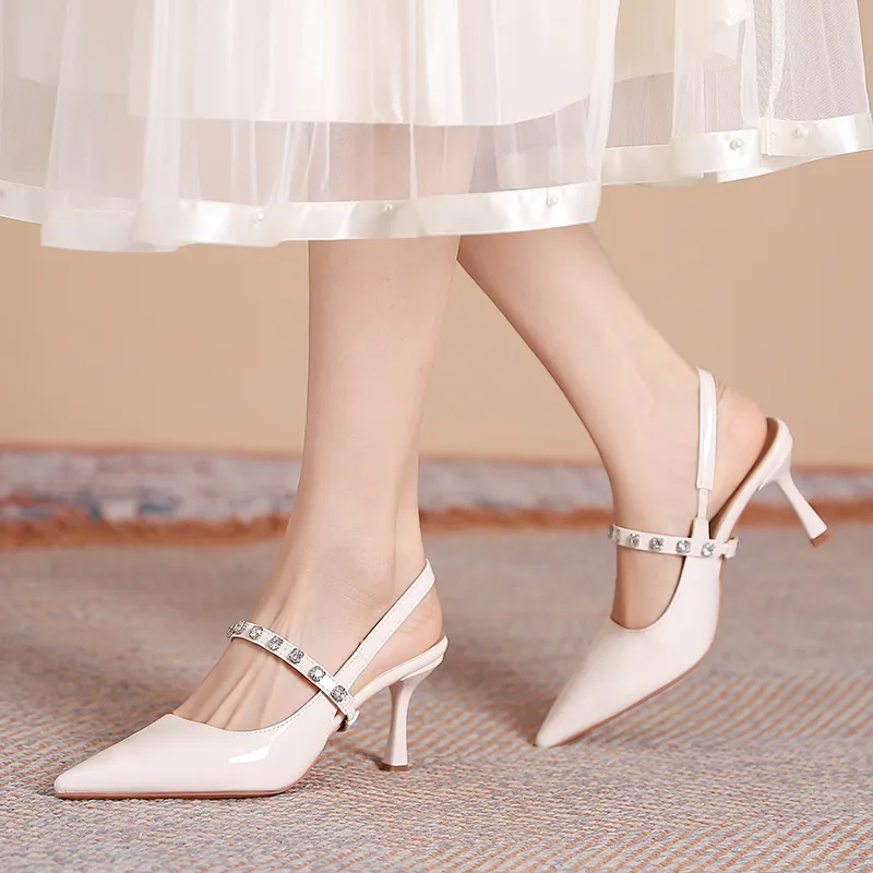 Dunnu Slim Heel High Heels 7CM Women's Nude-30