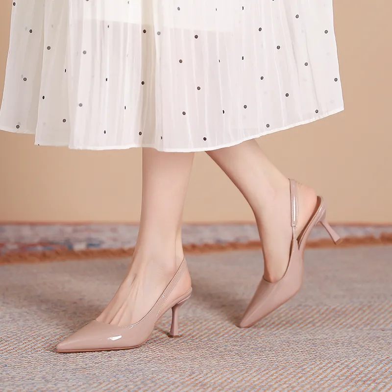 Dunnu Slim Heel High Heels 7CM Women's Nude-17