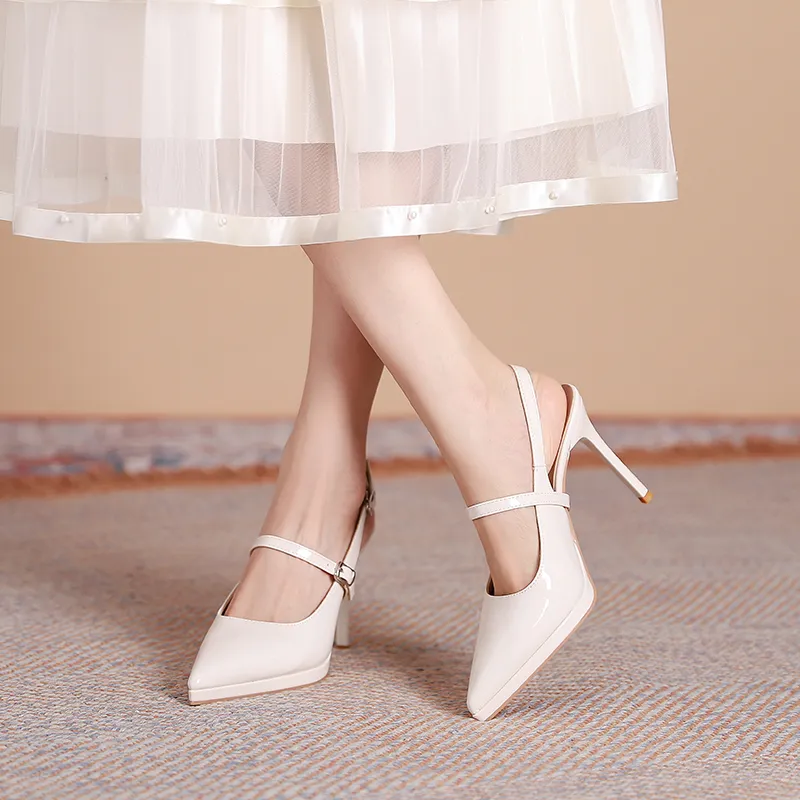 Dunnu Slim Heel High Heels 10CM Women's Nude-4