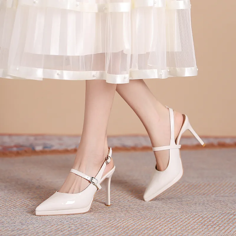 Dunnu Slim Heel High Heels 10CM Women's Nude-5