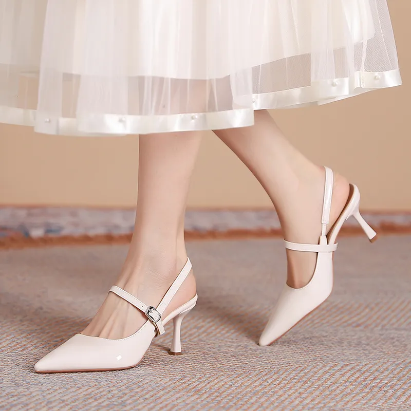 Dunnu Slim Heel High Heels 7CM Women's Nude-50