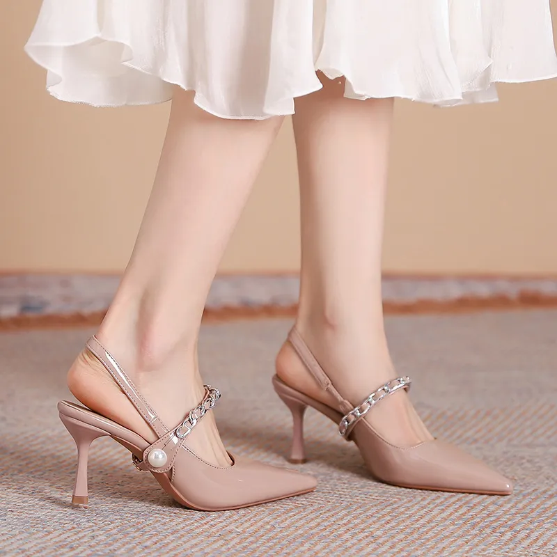 Dunnu Slim Heel High Heels 7CM Women's Nude-3