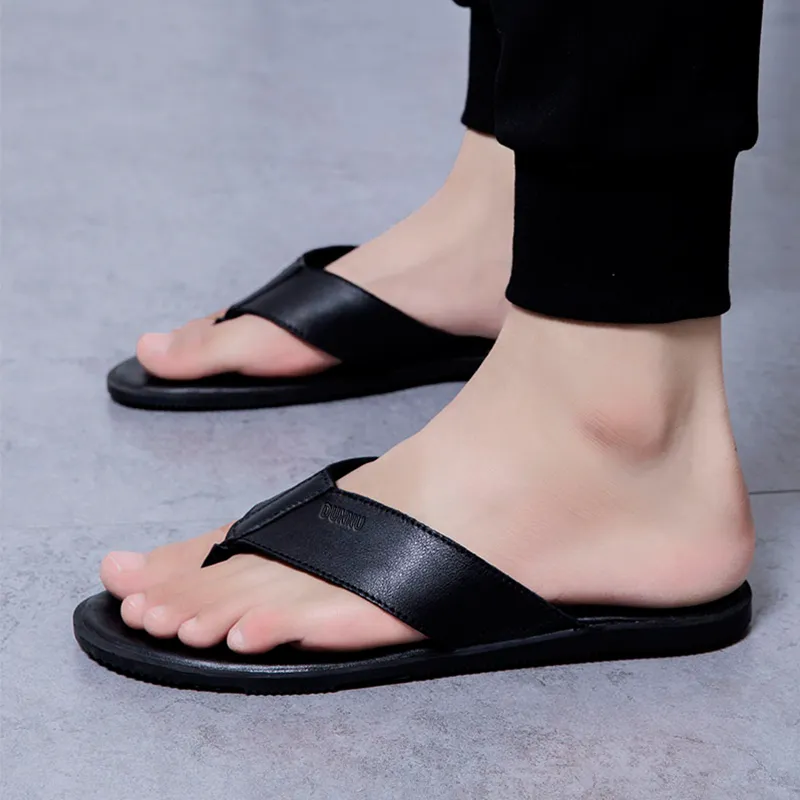 Dunnu Rubber Sole Abrasion Resistant Flip Flops Men's Black-4