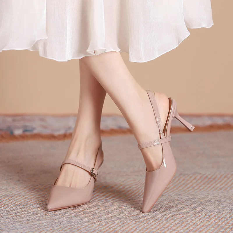 Dunnu Slim Heel High Heels 7CM Women's Nude-45
