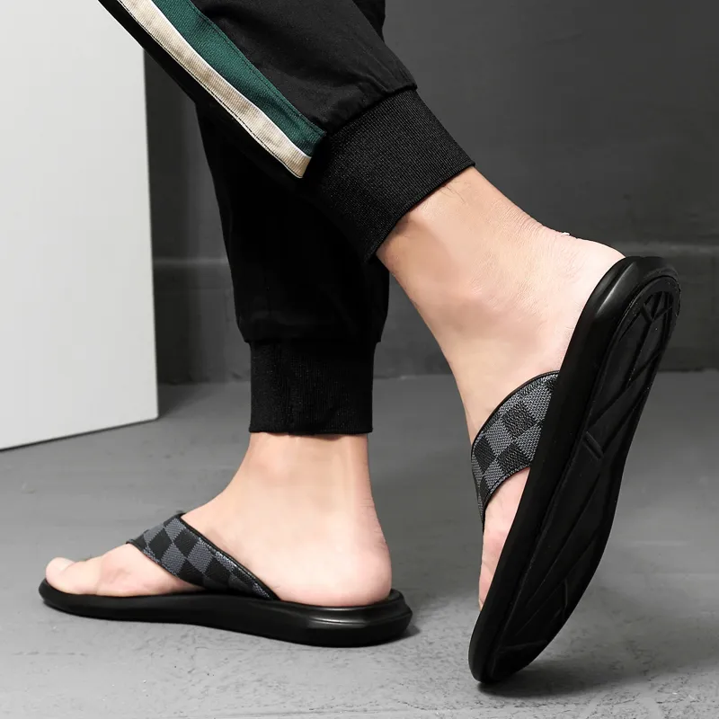 Dunnu Rubber Sole Leather Patchwork Quiet Flip Flops Men's-6