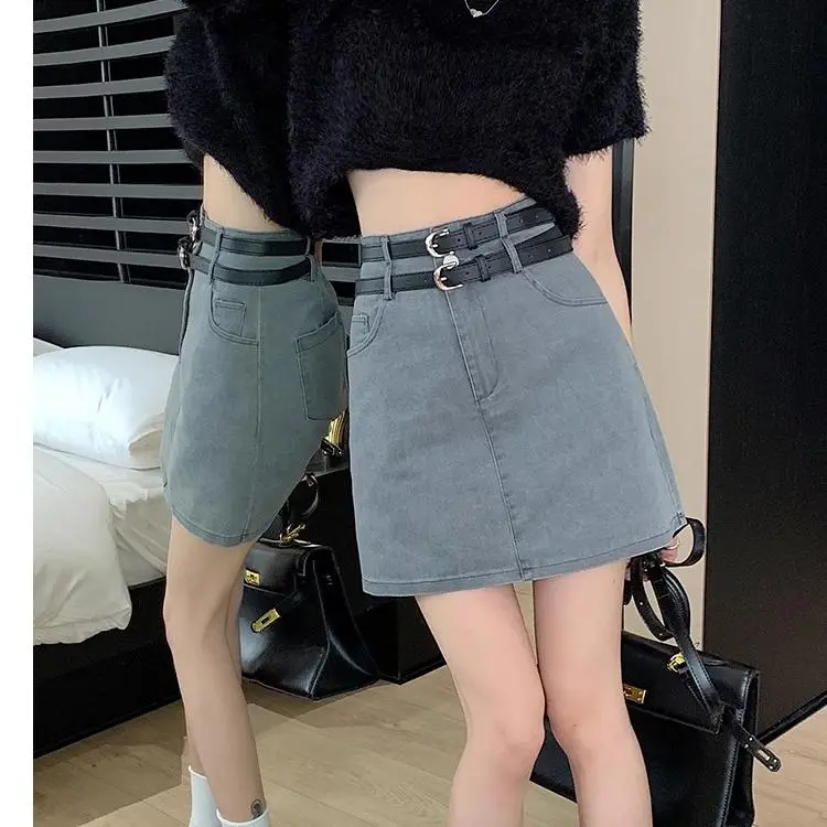 POPO.INFO Denim Short Skirts Women's Premium Gray-2