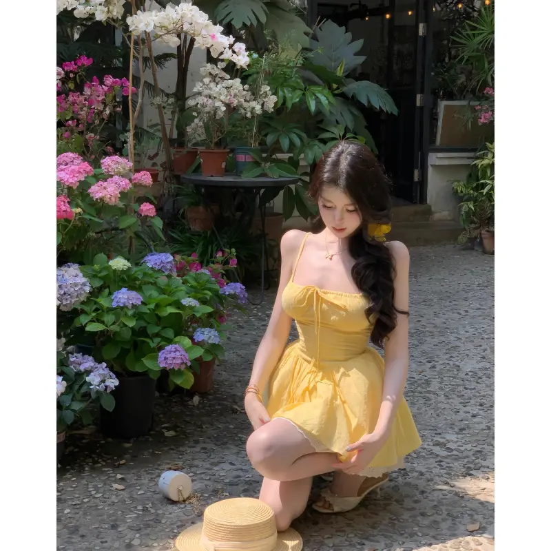 POPO.INFO Slip Dress Women's Yellow-4