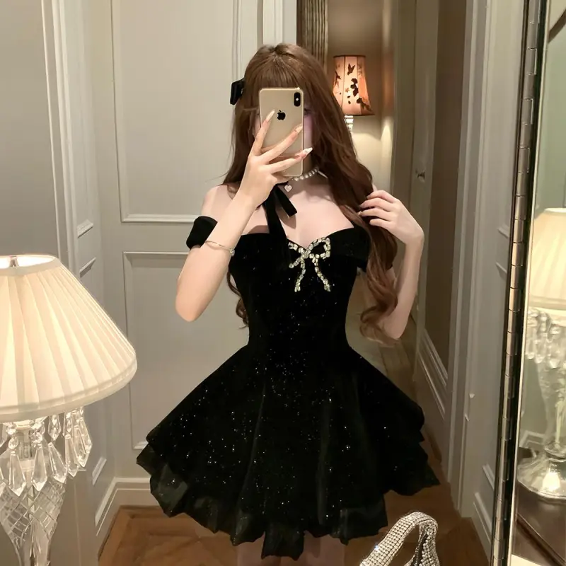 POPO.INFO Short Sleeved Dress Women's Black-3