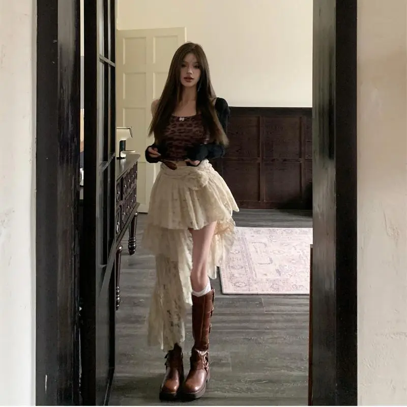 POPO.INFO Casual Long Skirt Women's Beige Apricot-3
