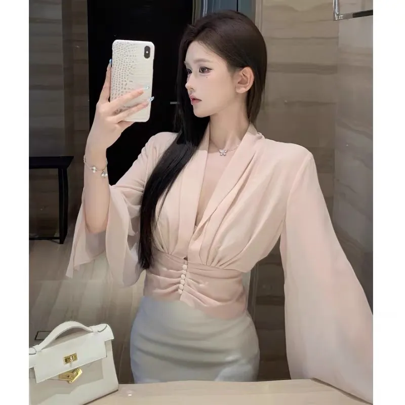 POPO.INFO Cinched Waist Pleated Long Sleeved Women's-3