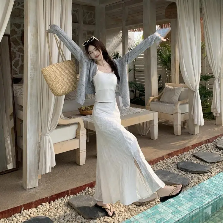 POPO.INFO Casual Long Skirt Women's White-3