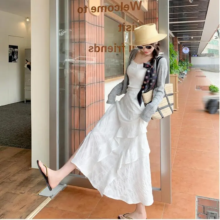 POPO.INFO Casual Long Skirt Women's White-6