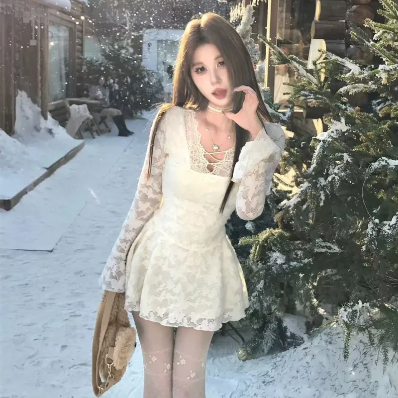 POPO.INFO Long Sleeved Dress Women's Ecru-4