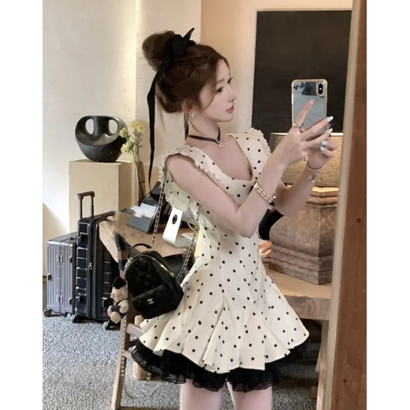 POPO.INFO Slip Dresses Women's White Polka Dot-5