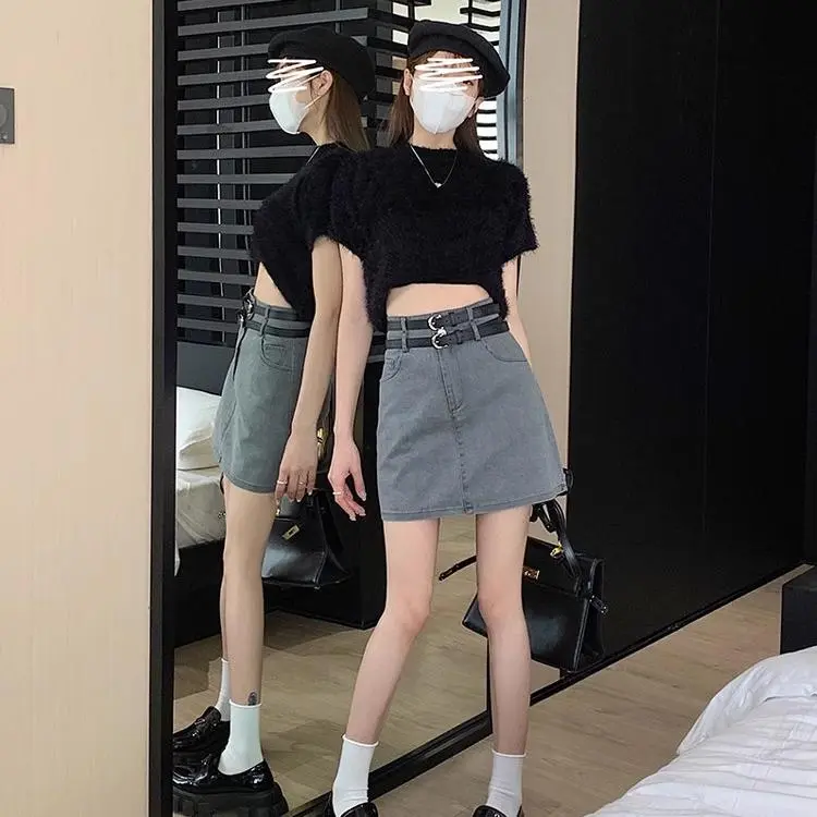 POPO.INFO Denim Short Skirts Women's Premium Gray-3