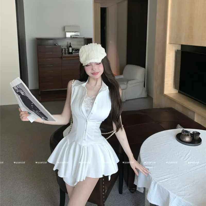 POPO.INFO Sleeveless Dress Women's White-2