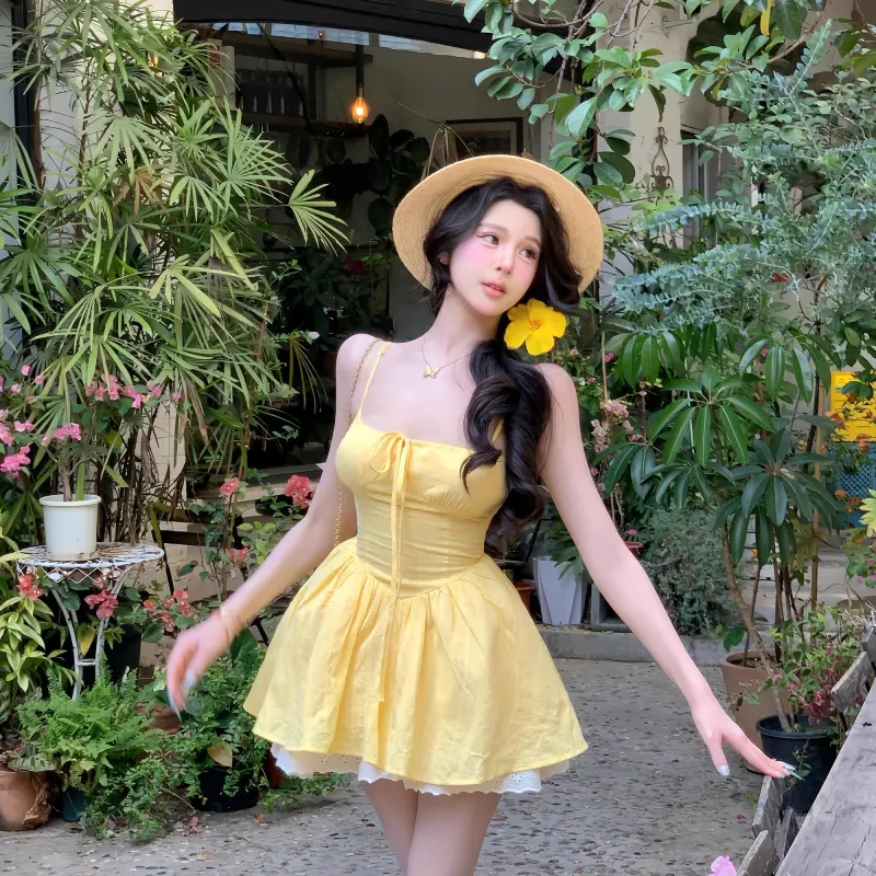 POPO.INFO Slip Dress Women's Yellow-2