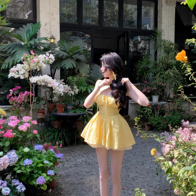 POPO.INFO Slip Dress Women's Yellow-3