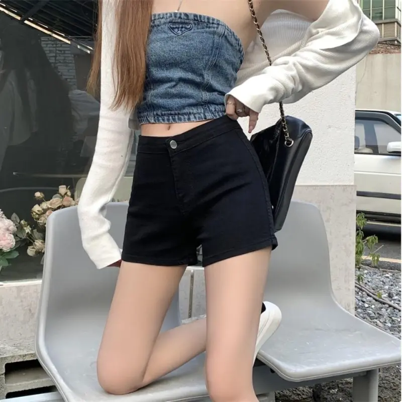 POPO.INFO Denim Shorts Women's Black-5