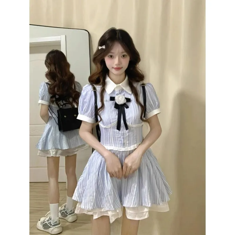 POPO.INFO Short Sleeved Dresses Women's Blue-2