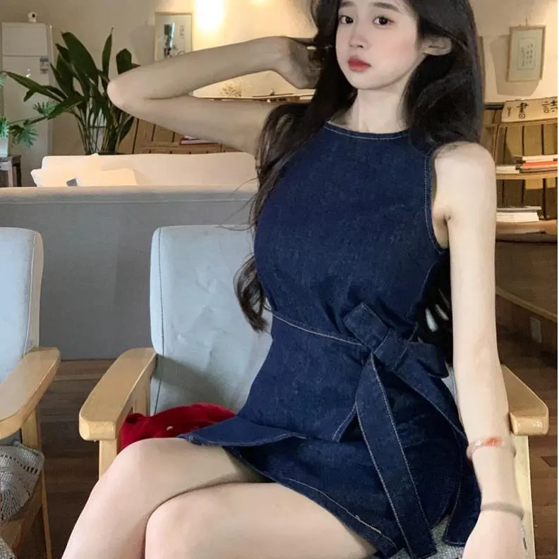 POPO.INFO Sleeveless Dress Women's Dark Blue-2