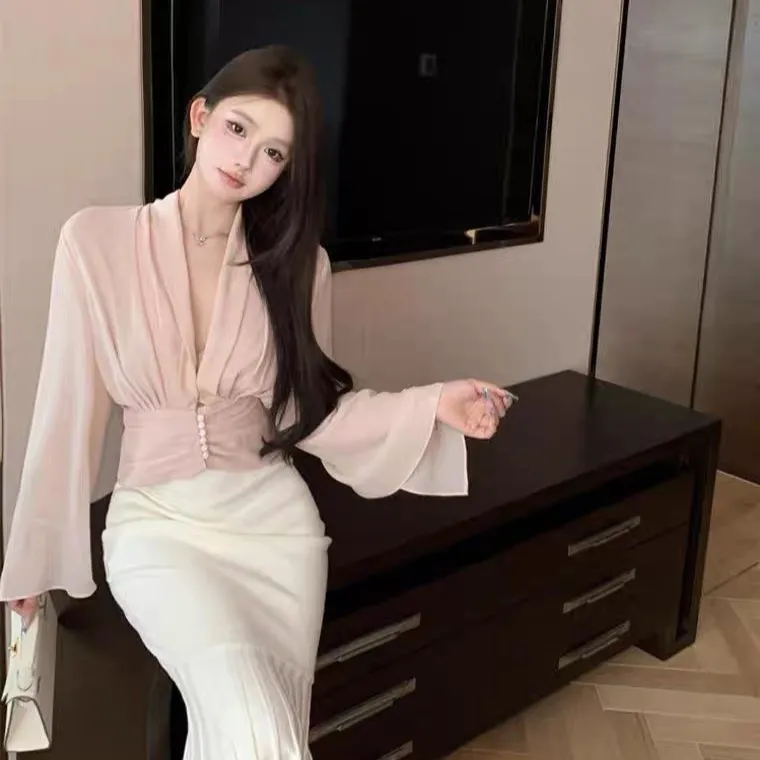 POPO.INFO Cinched Waist Pleated Long Sleeved Women's-5