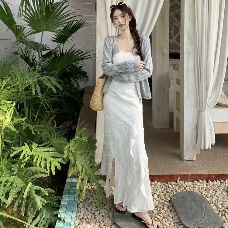 POPO.INFO Casual Long Skirt Women's White-2