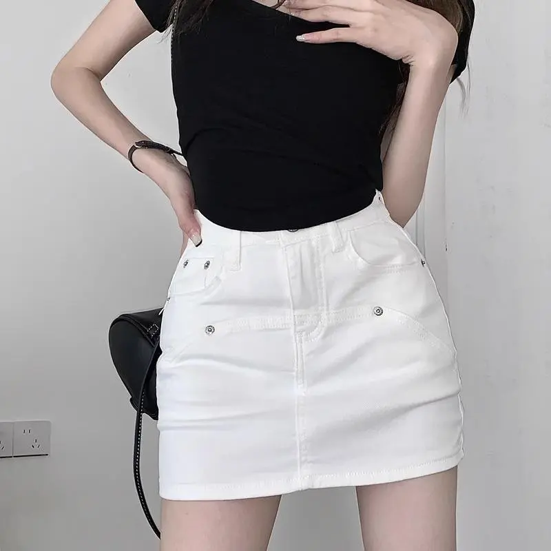 POPO.INFO Denim Short Skirts Women's White-3